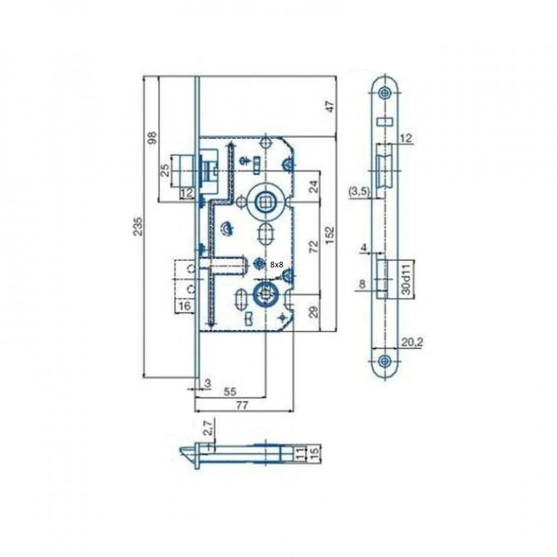 Hobes zadlabávací zámok K222.8 L WC 8x8