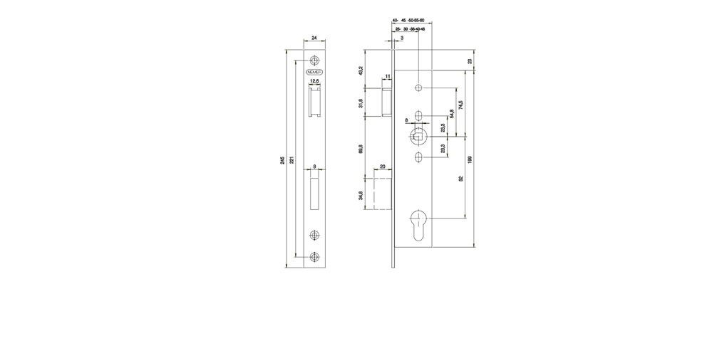 Nemef zadlabávací zámok 9670/45 P