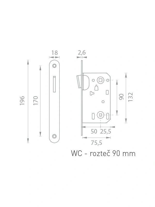 Magnetický zámok 90/50 WC nikel matný 