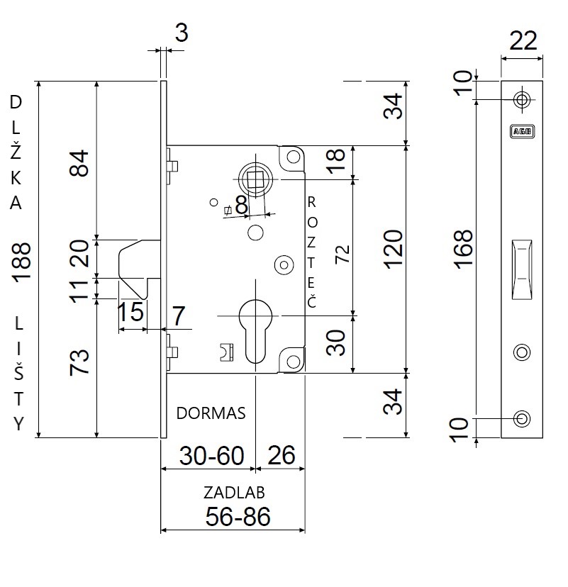 AGB Hákový zadlabávací zámok Posuvné dvere 910.35