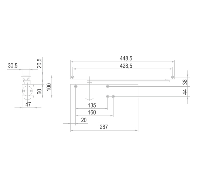 GEZE TS 5000 L s klznou BG lištou/pre montáž na stranu proti závesom