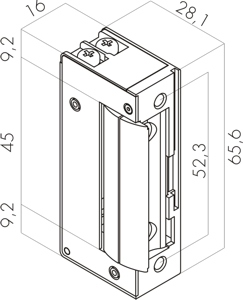 Elektrický zámok 52 úzky - mini symetrický, posuv.jaz., automat. odblokovanie, 6-12 V AC/DC