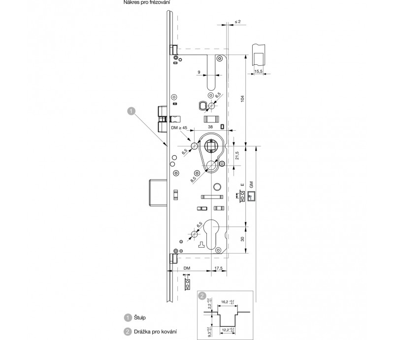 MACO dverový zámok MACO G-TS ovládaný kľučkou 92-16- 8